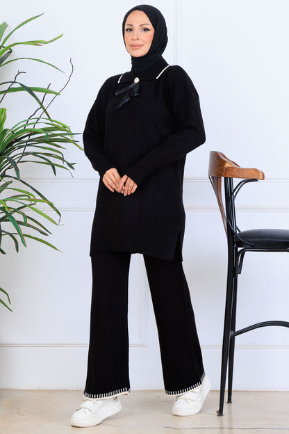Ribbon Detail Knitwear Set | Black – NEOMODEST, image 1