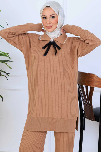 Ribbon Detail Knitwear Set | Camel – NEOMODEST, image 2
