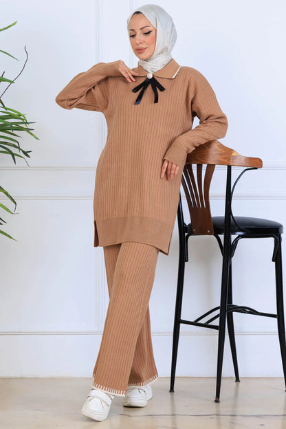 Ribbon Detail Knitwear Set | Camel – NEOMODEST, image 3