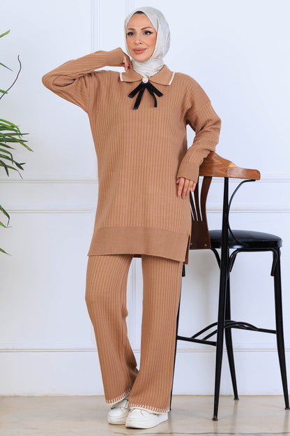 Ribbon Detail Knitwear Set | Camel – NEOMODEST, image 1