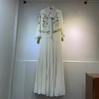 Round Neck Bowknot Flower Patchwork Pleated Skirt Dress