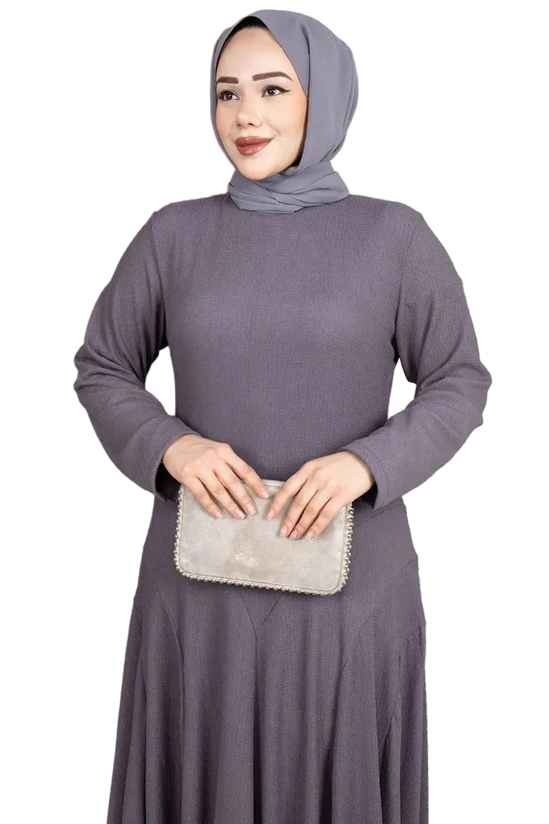 Ruffle Detailed Crepe Modest Dress-Anthracite
