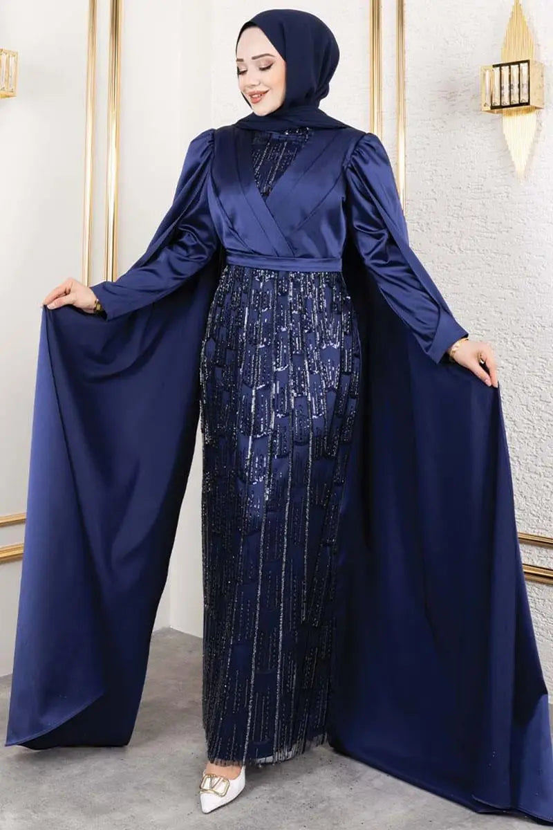 Mec Satin Evening Dress With Drape Detail On The Front