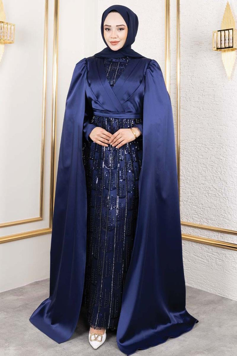 Mec Satin Evening Dress With Drape Detail On The Front