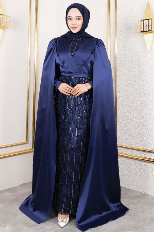 Mec Satin Evening Dress With Drape Detail On The Front