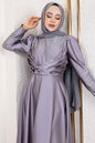 Mec Satin Evening Dress With Stone Detail On Collar And Sleeves