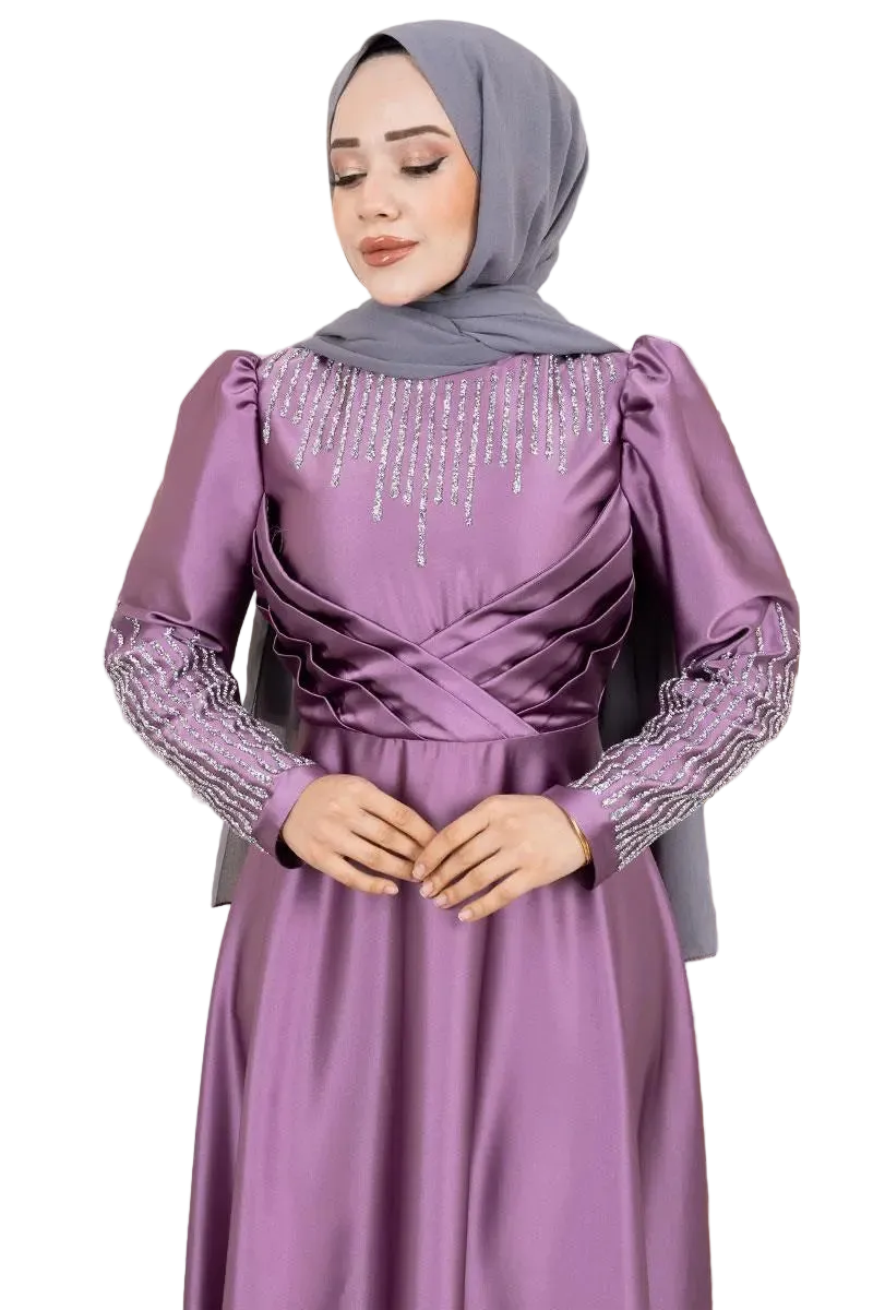 Satin Stone-Embellished Evening Dress | Lila [Pre-Order]