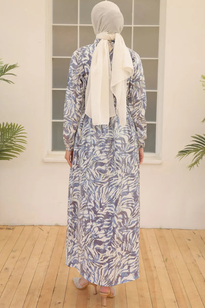 Satin Hijab Dress in Blue – NEOMODEST product image 7