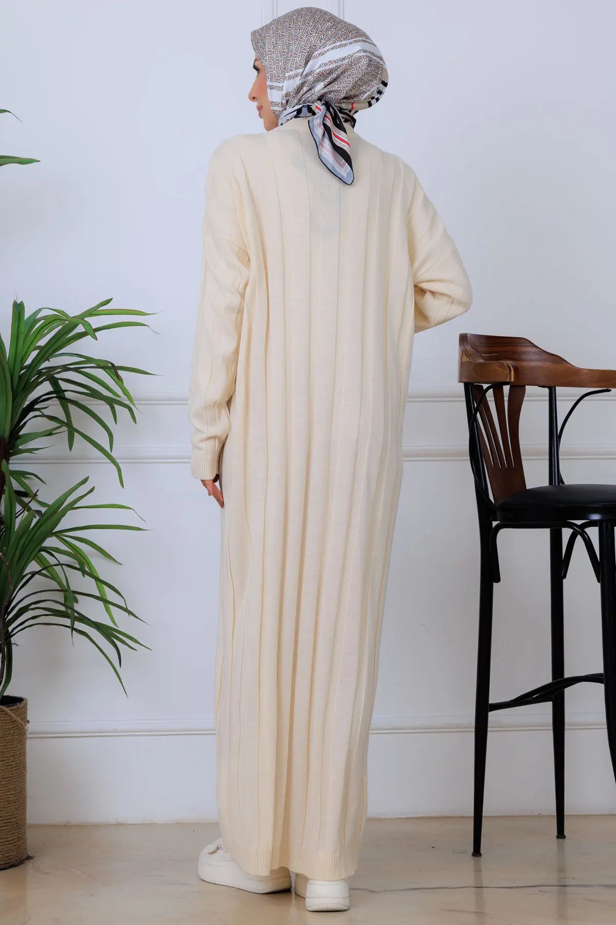 Self-striped Knit Dress | Beige – NEOMODEST product image 4