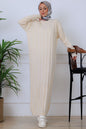 Self-striped Knit Dress | Beige – NEOMODEST product image 1