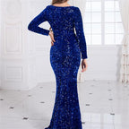 Sequin Royal Blue Evening Dress - Dress