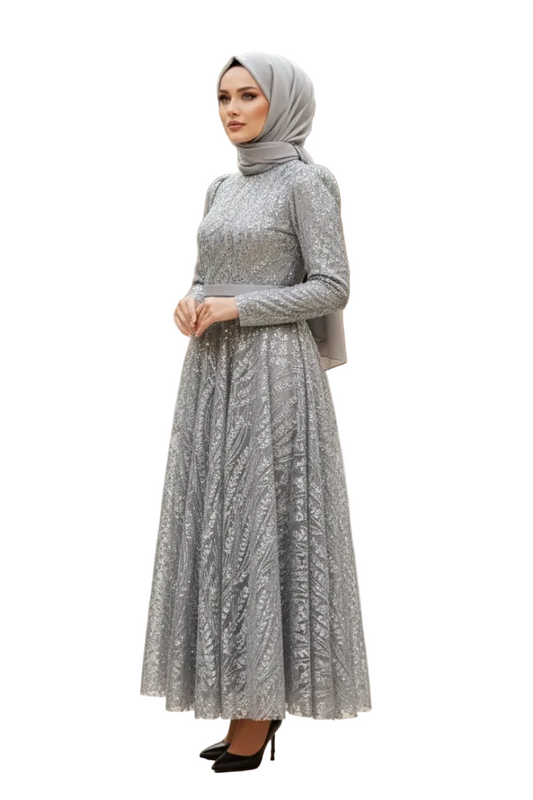 Sequined Princess Evening Dress | Grey