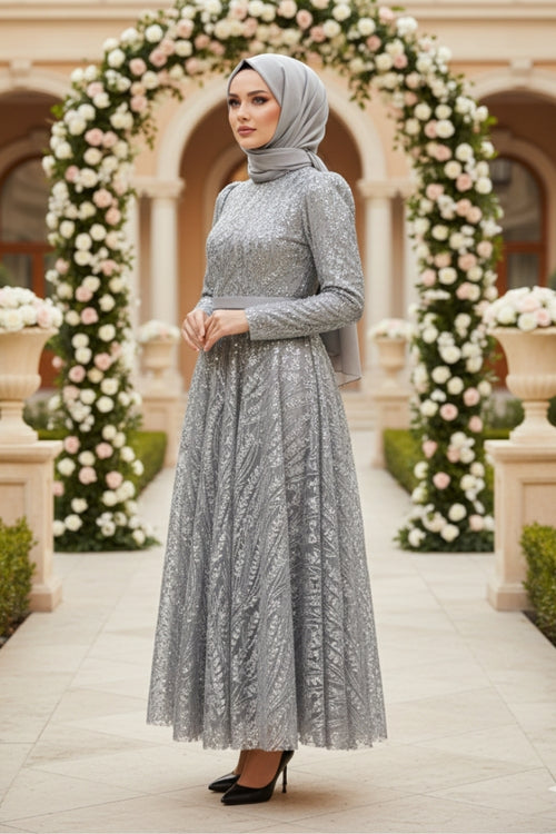 Mec Sequined Princess Model Evening Dress Grey