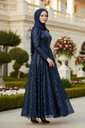 Mec Sequined Princess Model Evening Dress Navy Blue