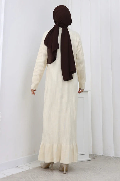 Side Button Ruffle Dress | Beige – NEOMODEST product image 5