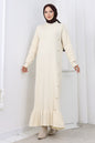Side Button Ruffle Dress | Beige – NEOMODEST product image 1