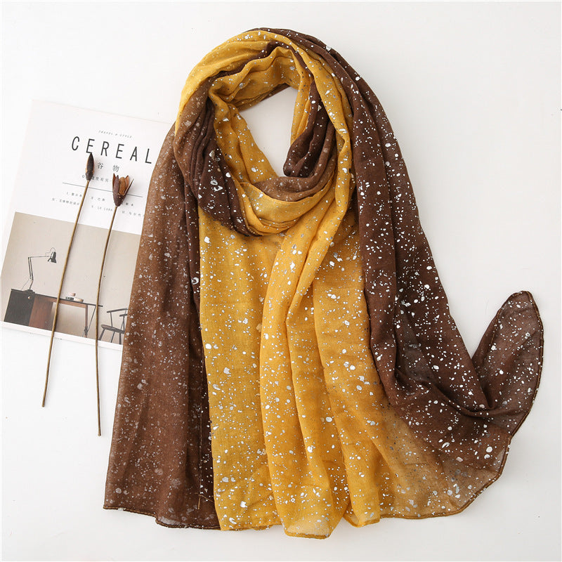 Silver Gradient Summer Scarf Multipurpose Shawl Long Hijab - Coffee Turmeric / 180X90CM