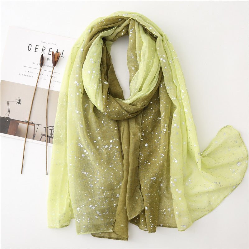 Silver Gradient Summer Scarf Multipurpose Shawl Long Hijab - Dark And Light Fruit Green / 180X90CM