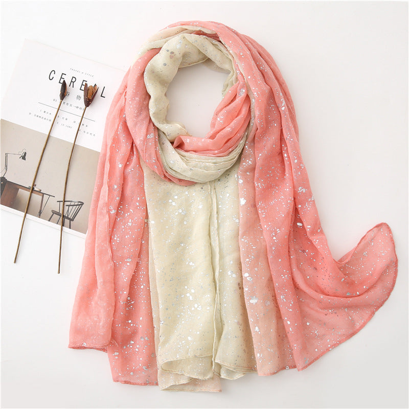 Silver Gradient Summer Scarf Multipurpose Shawl Long Hijab - Pink Rice / 180X90CM