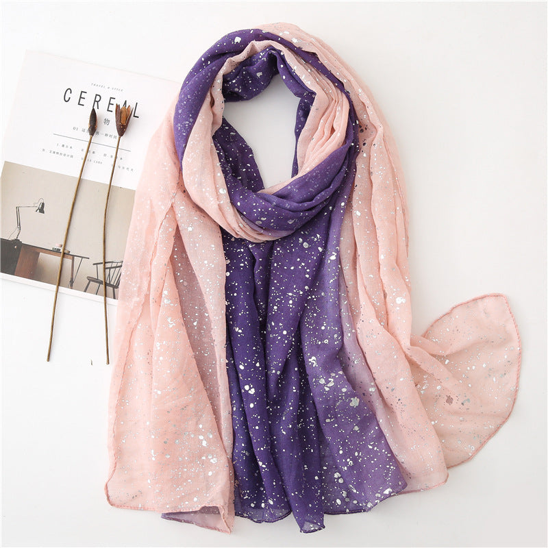 Silver Gradient Summer Scarf Multipurpose Shawl Long Hijab - Purple Light Pink / 180X90CM