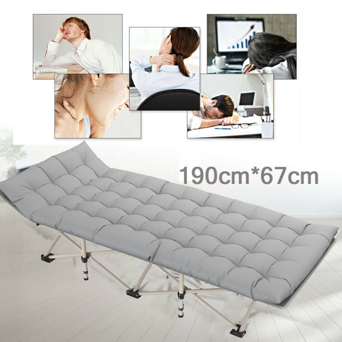 Heavy Duty Single Folding Bed for Guests Camping & Travel Bed Lightweight Folding Bed With Grey Mat - Grey - Single