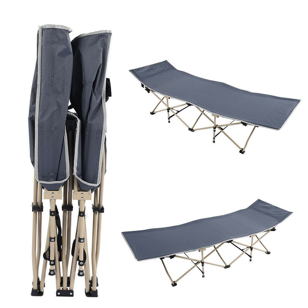 Heavy Duty Single Folding Bed for Guests Camping & Travel Bed Lightweight Folding Bed With Grey Mat - Grey - Single