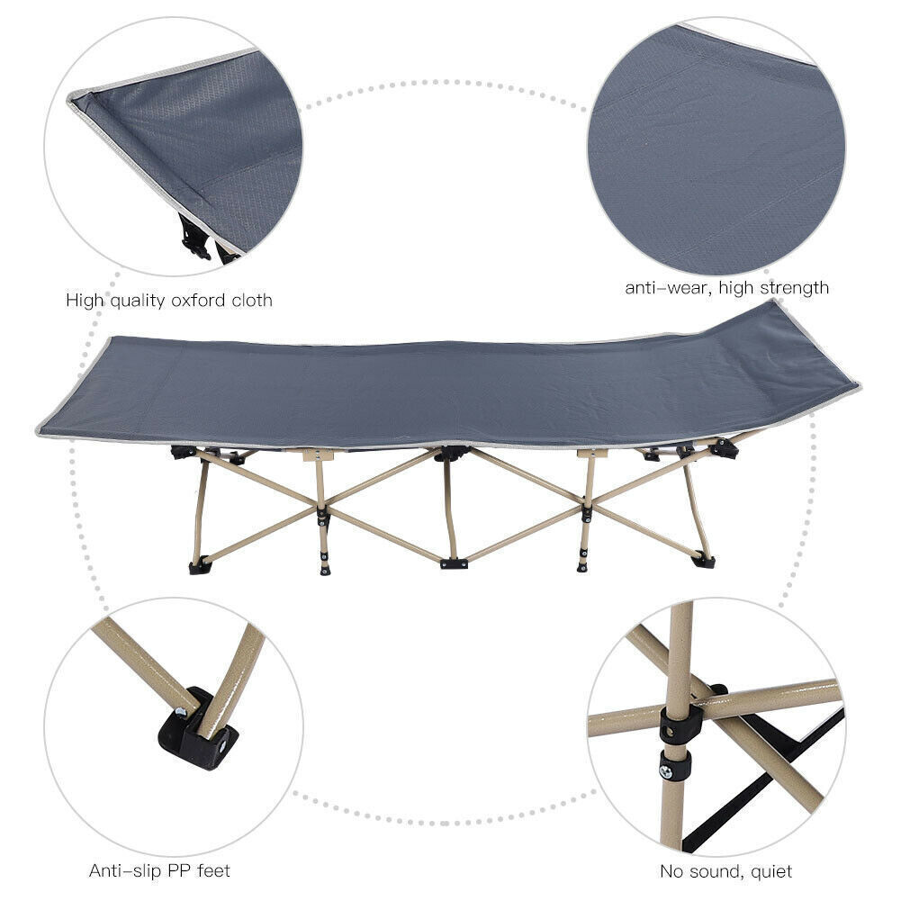 Heavy Duty Single Folding Bed for Guests Camping & Travel Bed Lightweight Folding Bed With Grey Mat - Grey - Single