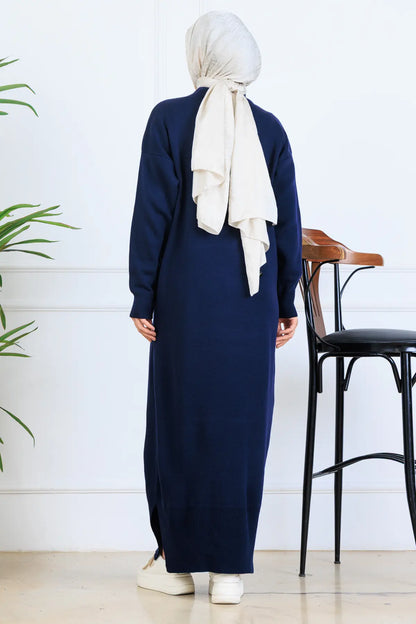 Slit Detailed Knit Dress | Navy Blue – NEOMODEST product image 4