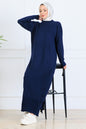 Slit Detailed Knit Dress | Navy Blue – NEOMODEST product image 1