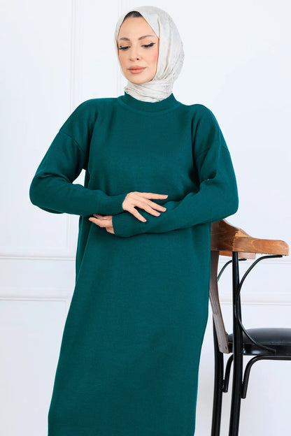 Slit Detailed Knit Dress | Petroleum Blue – NEOMODEST product image 2