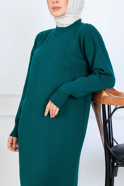 Slit Detailed Knit Dress | Petroleum Blue – NEOMODEST product image 3