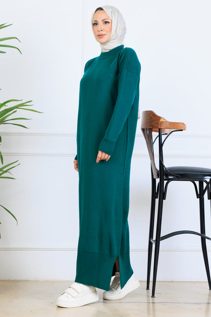 Slit Detailed Knit Dress | Petroleum Blue – NEOMODEST product image 1