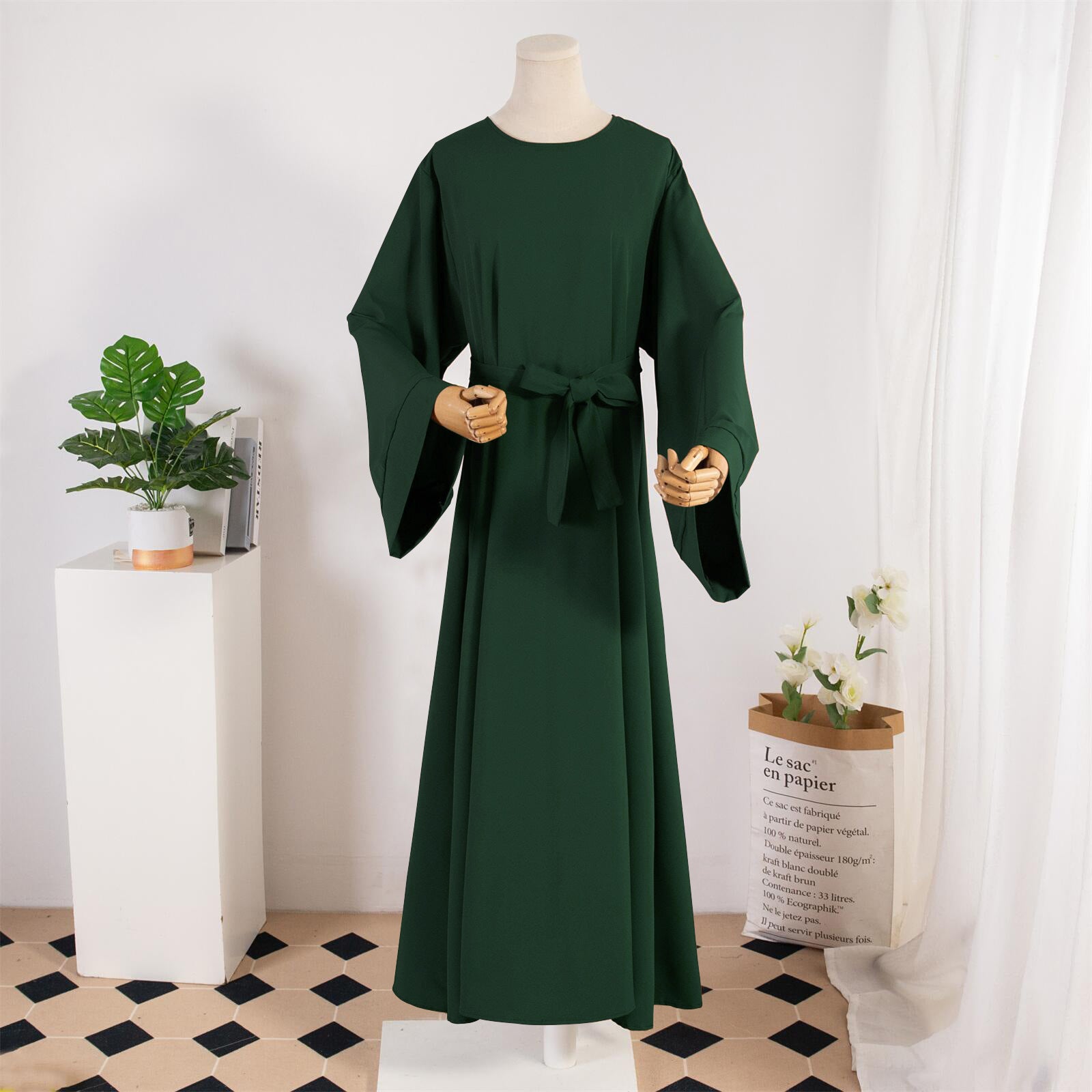 Solid Colour Casual Robe - Army Green / Free Size - Abaya