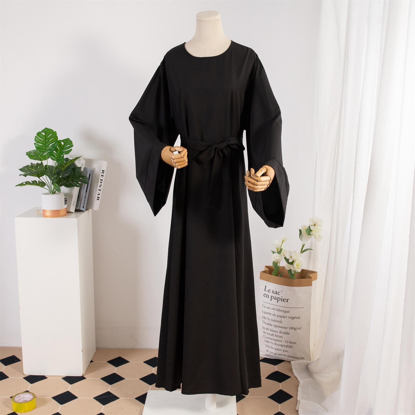 Solid Colour Casual Robe - Black / Free Size - Abaya