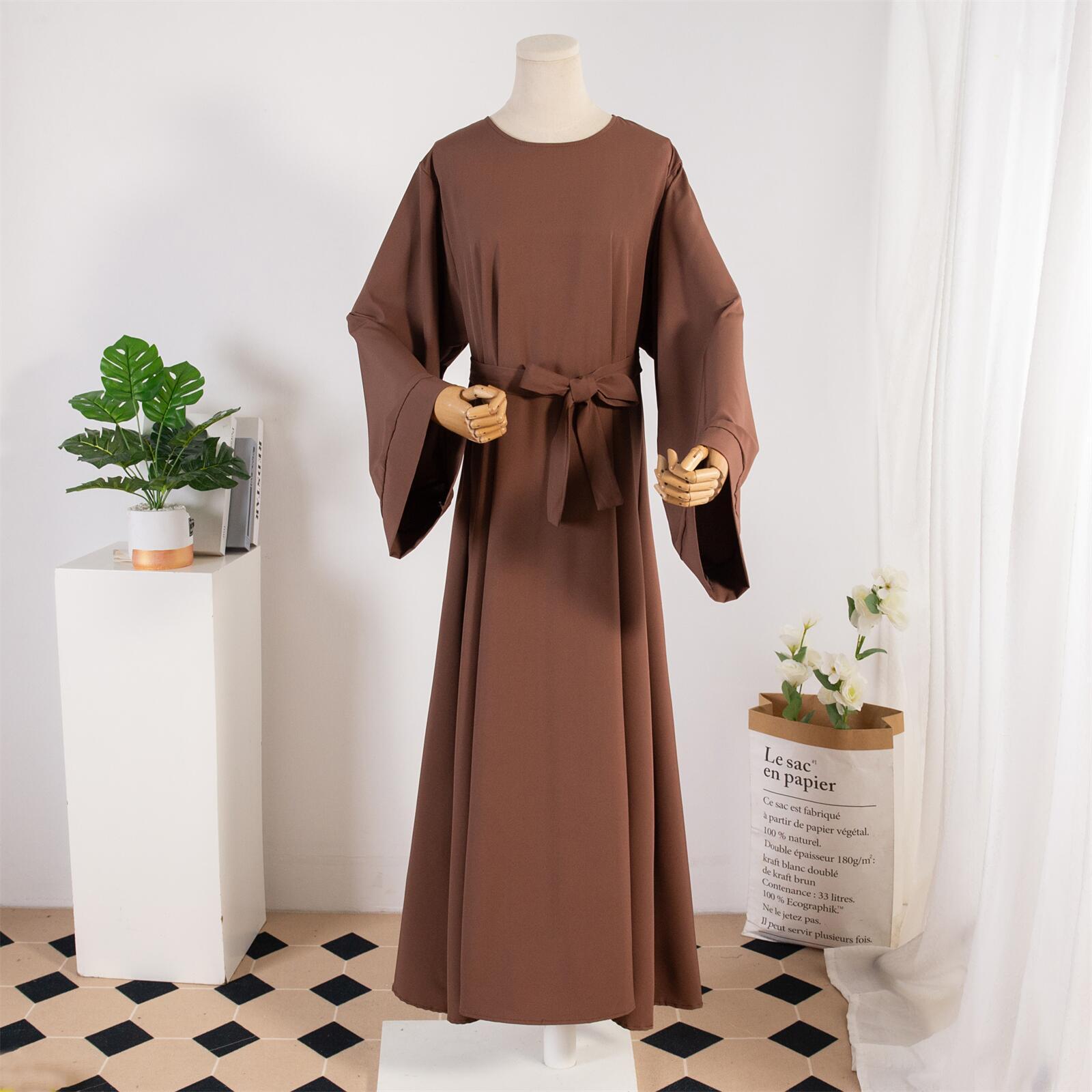 Solid Colour Casual Robe - Brown / Free Size - Abaya