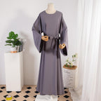 Solid Colour Casual Robe - Gray / Free Size - Abaya