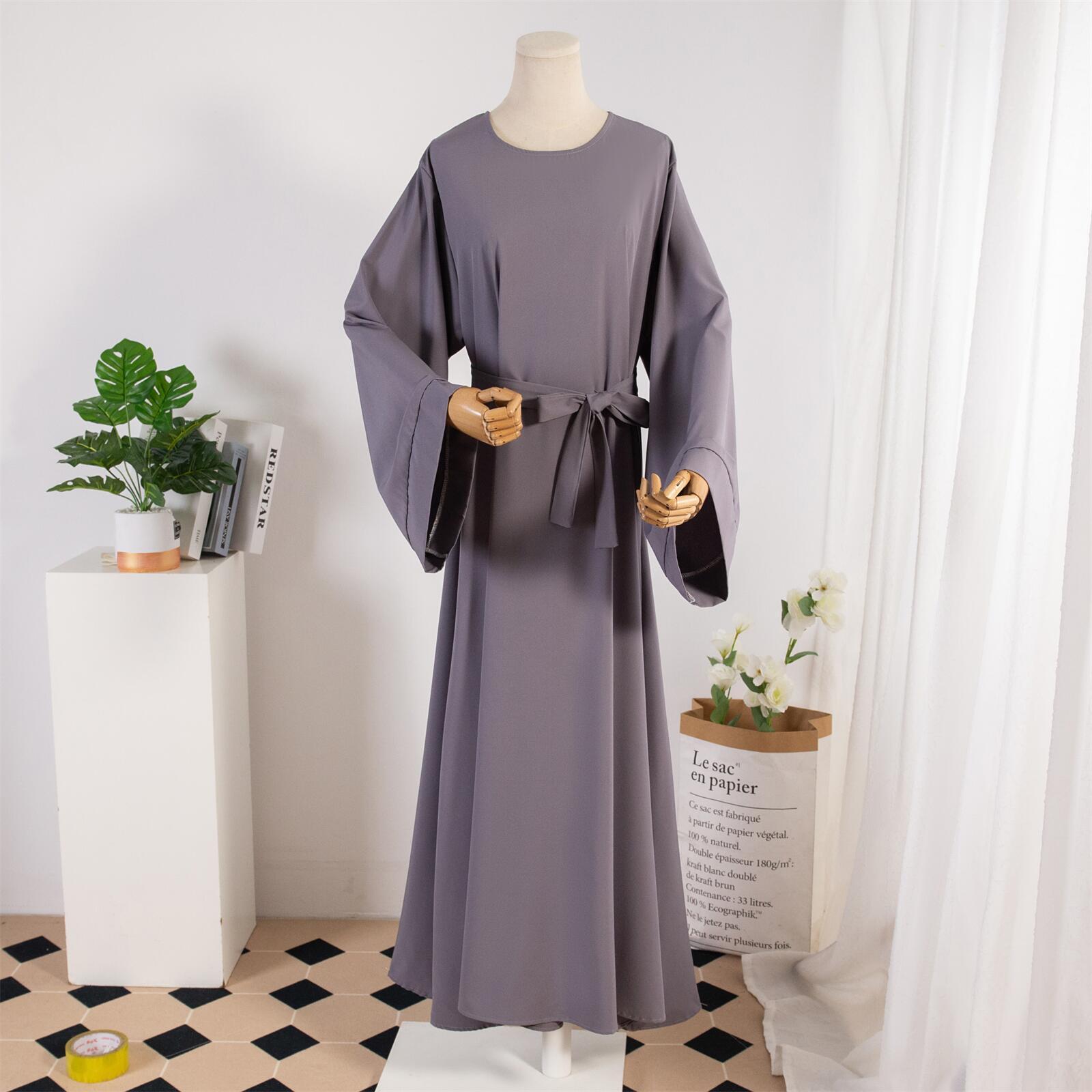 Solid Colour Casual Robe - Gray / Free Size - Abaya