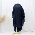 Solid Colour Front And Rear Double-layer Chiffon Large Swing Headscarf - Navy Blue / Free Size - Scarf
