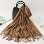 Solid color imitation cashmere scarf women’s single color fashion warm shawl tassel red scarf winter scarf 260g