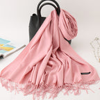Solid color imitation cashmere scarf women’s single color fashion warm shawl tassel red scarf winter scarf 260g