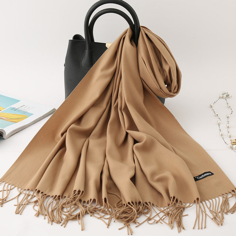 Solid color imitation cashmere scarf women’s single color fashion warm shawl tassel red scarf winter scarf 260g