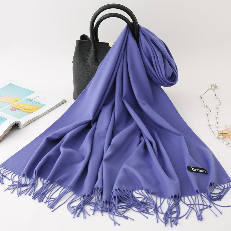 Solid color imitation cashmere scarf women’s single color fashion warm shawl tassel red scarf winter scarf 260g