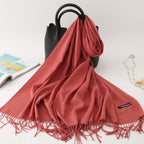 Solid color imitation cashmere scarf women’s single color fashion warm shawl tassel red scarf winter scarf 260g