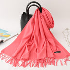 Solid color imitation cashmere scarf women’s single color fashion warm shawl tassel red scarf winter scarf 260g