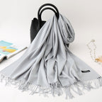 Solid color imitation cashmere scarf women’s single color fashion warm shawl tassel red scarf winter scarf 260g