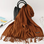 Solid color imitation cashmere scarf women’s single color fashion warm shawl tassel red scarf winter scarf 260g