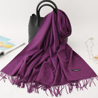 Solid color imitation cashmere scarf women’s single color fashion warm shawl tassel red scarf winter scarf 260g