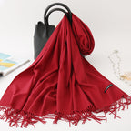 Solid color imitation cashmere scarf women’s single color fashion warm shawl tassel red scarf winter scarf 260g
