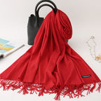 Solid color imitation cashmere scarf women’s single color fashion warm shawl tassel red scarf winter scarf 260g