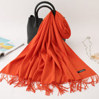 Solid color imitation cashmere scarf women’s single color fashion warm shawl tassel red scarf winter scarf 260g